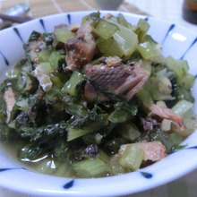 かぶの葉使い切り常備菜♪ かぶの葉といわし缶の蒸し煮