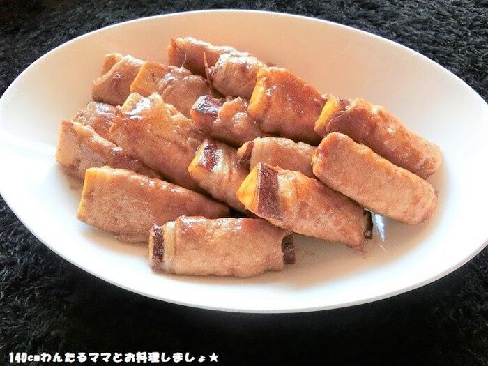 簡単★肉巻きさつま芋の甘辛炒め