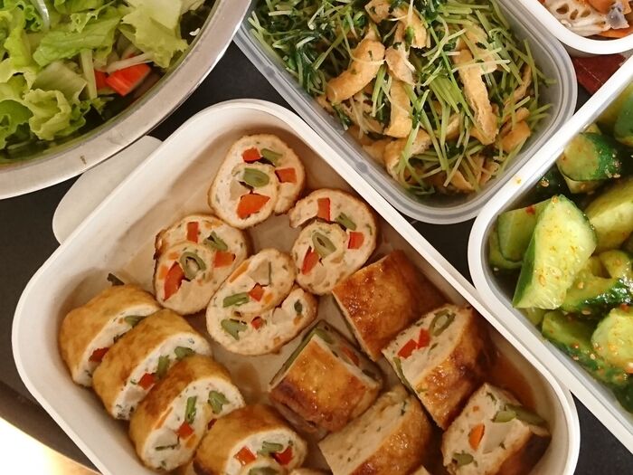 油揚げを広げて★鶏つくねあげ挟み煮&巻き煮