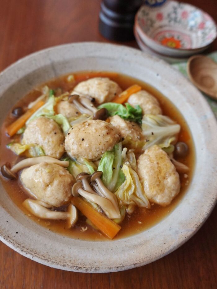 じんわりあったか♡鶏団子とキャベツの醤油あんかけ煮