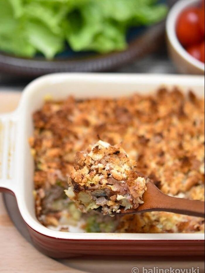 【レシピ】混ぜて詰めて焼くだけ「キャベツ入りスコップメンチカツ」
