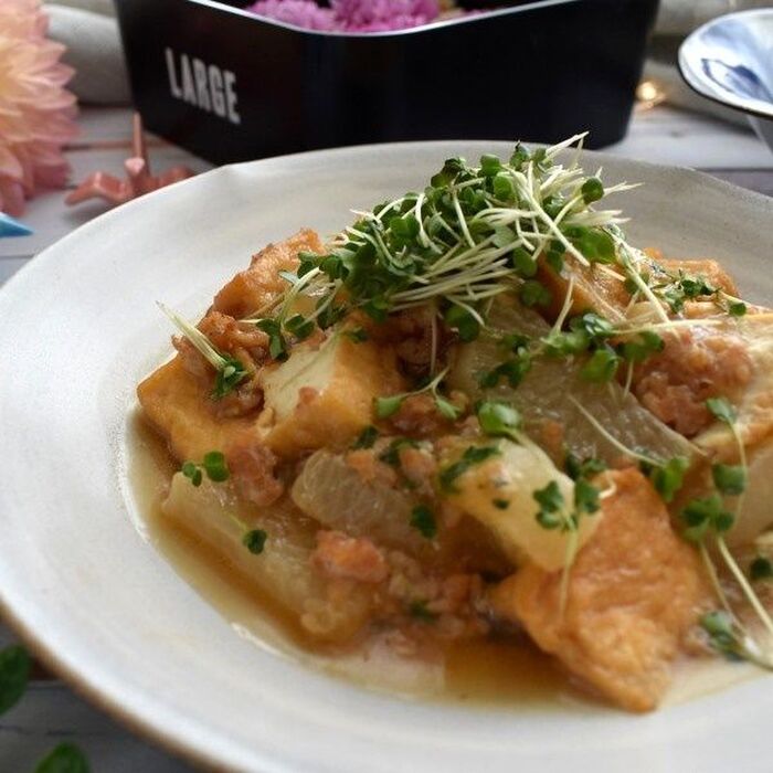 フライパンで作る大根と厚揚げのそぼろあんかけ炒め