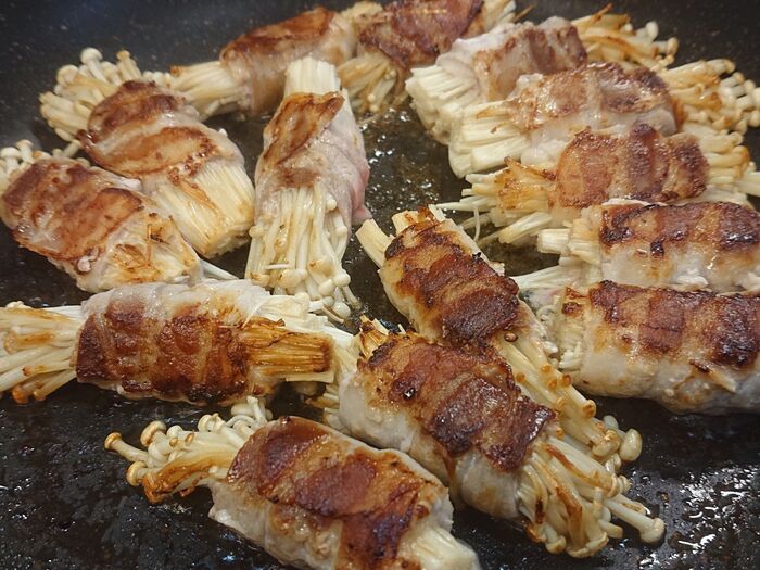 焼けた、豚エリンギ