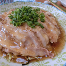 10分☆ 千切りキャベツの豚バラドーム蒸し ポン酢あんをかけて♪