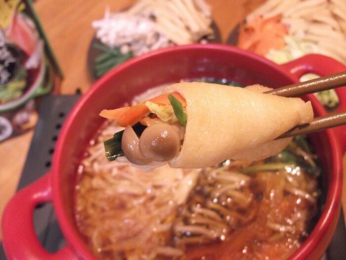 お肉の代わりに薄揚げをしゃぶしゃぶ!で味しみしみ~(笑)新感覚なべしゃぶ<柑橘醤油つゆ>