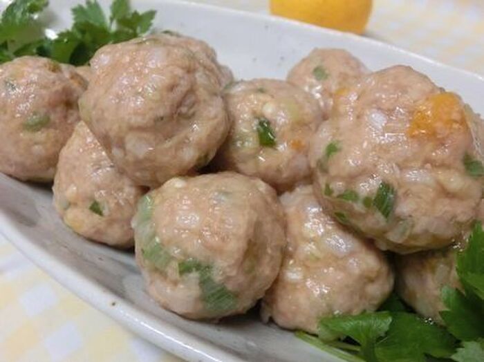 茹でてぷるつる♪ 柚子とねぎ味噌の水晶肉団子