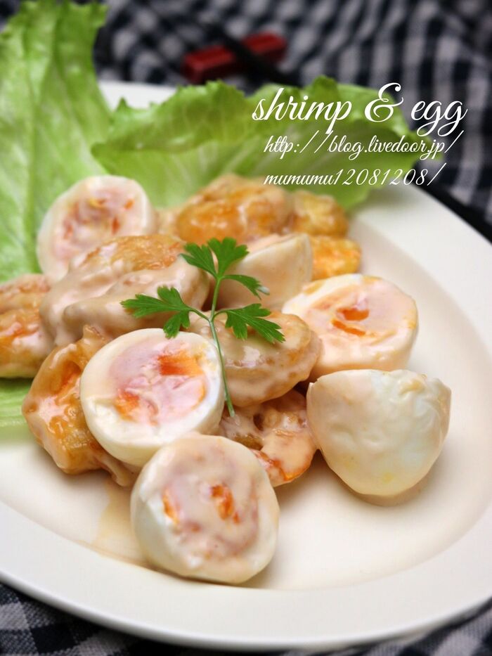 エビとたまごのマヨネーズ和え。