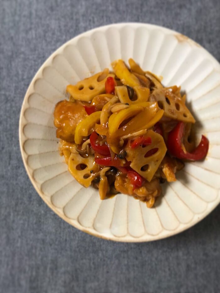 りんご酢×ケチャップの甘酢あんで♩蓮根たっぷり酢鶏
