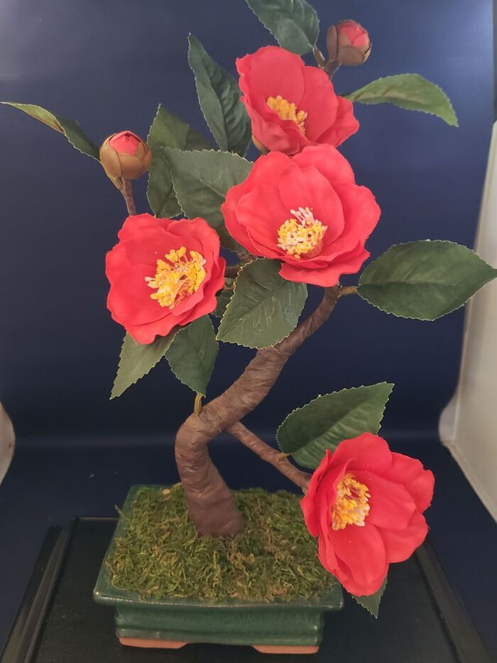 100均の椿の造花を使って 「椿のミニ盆栽」を作る。