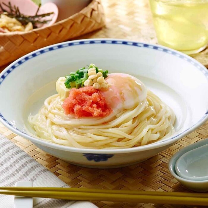 お助け！時短レシピ「明太バター釜玉風うどん」