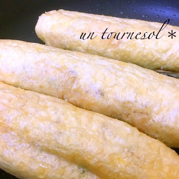 ⑤焼き目をつけて、油揚げをひっつけて!