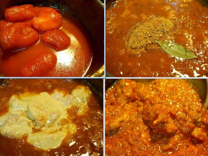 トマト缶とスパイスで煮込む。