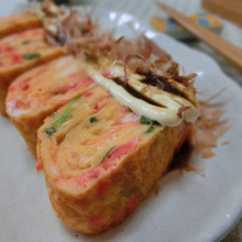 ちょっとお祭り気分♪ たこ焼き風☆ 紅生姜入りたまご焼き