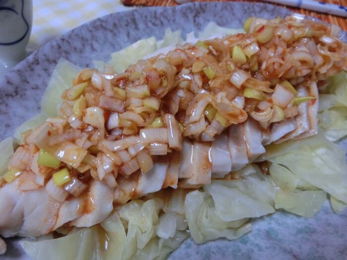 レンチンするだけ☆ キャベツと一緒にできちゃうよだれ鶏