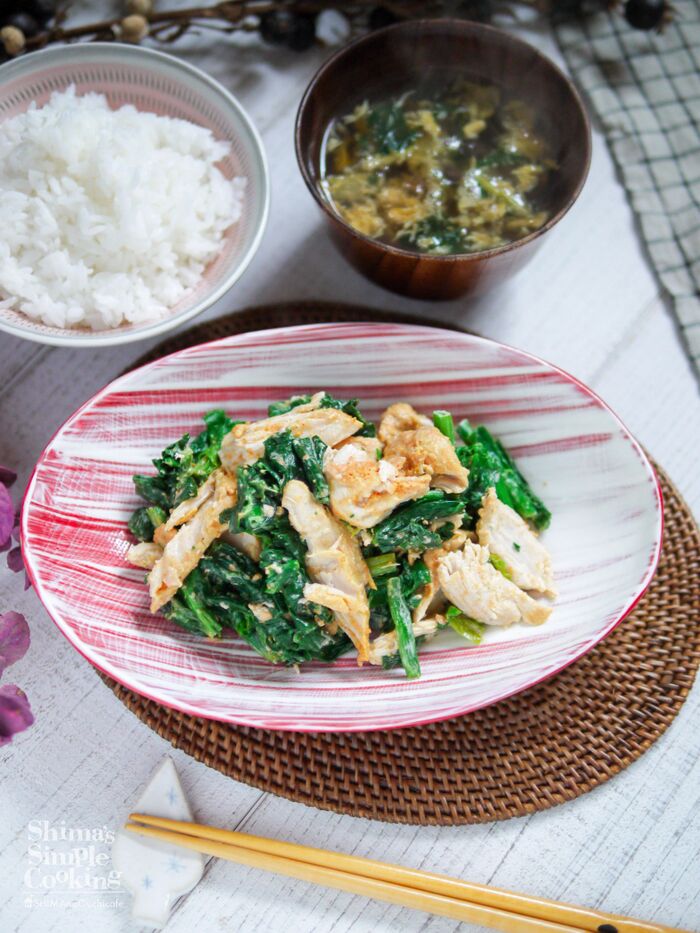 材料3つ!超時短!メインにもなる副菜おかず【タンドリーサラダチキンとほうれん草の旨和え】