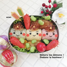 俵型おにぎりの三色鬼ちゃんで節分弁当