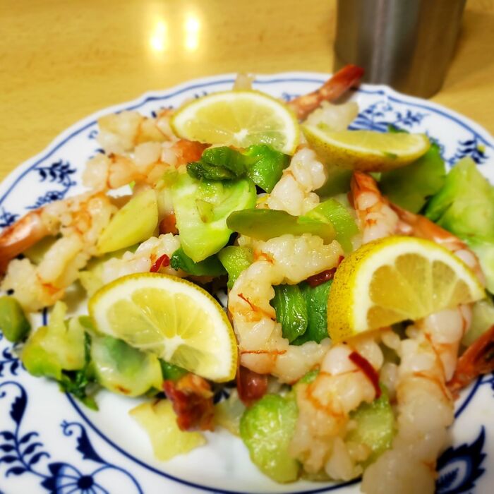 海老と子宝菜の炒め物♪イタリアンにしても美味しい子宝菜♪