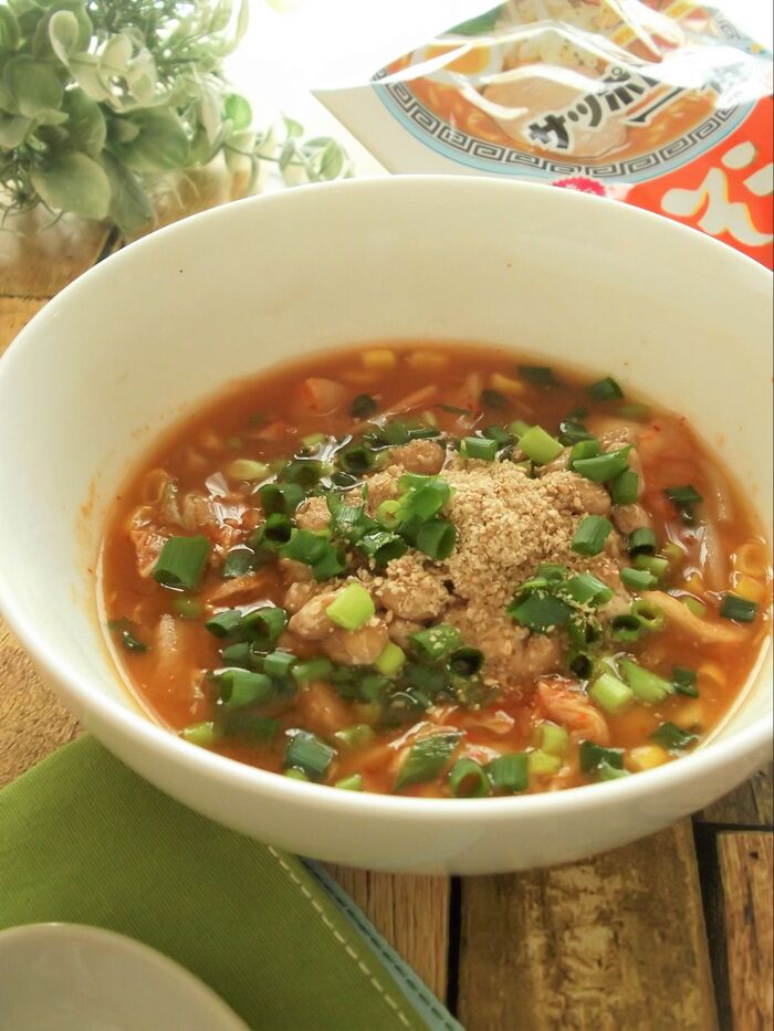 ラーメンのスープ、残しておいて!!サッポロ一番でお変わりキムチ納豆汁