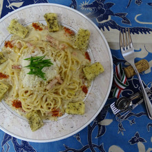 やさしい味わい高野豆腐のパスタ、乳製品freeグルテンfree・・・・小さな天ぷらはまさかの・・・