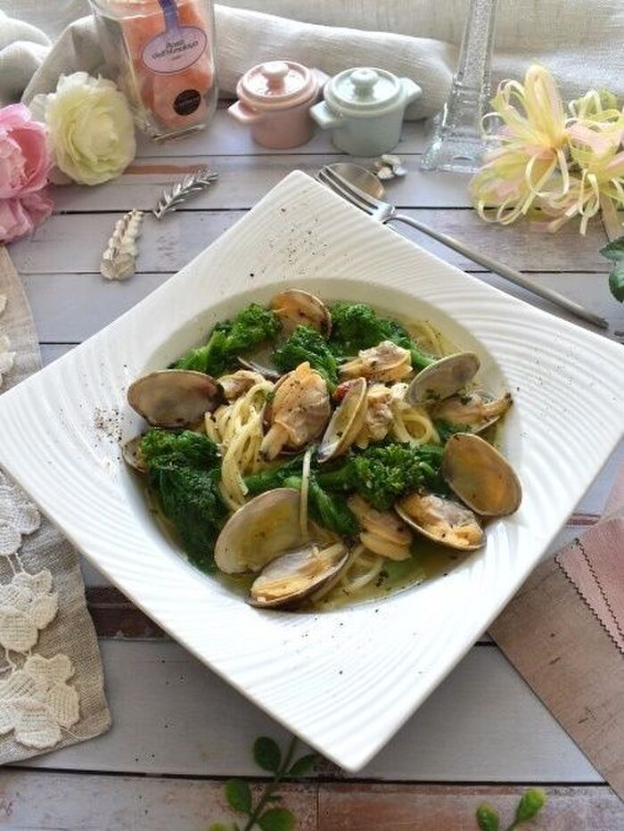 菜の花とあさりのスープスパゲッティ