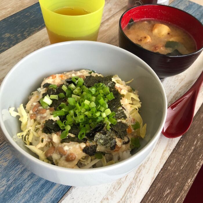 春休み、ズボラランチ☆冷蔵庫在庫整理なお豆腐丼