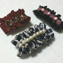 ハギレにビーズorチェーンを飾ったバレッタを手作り