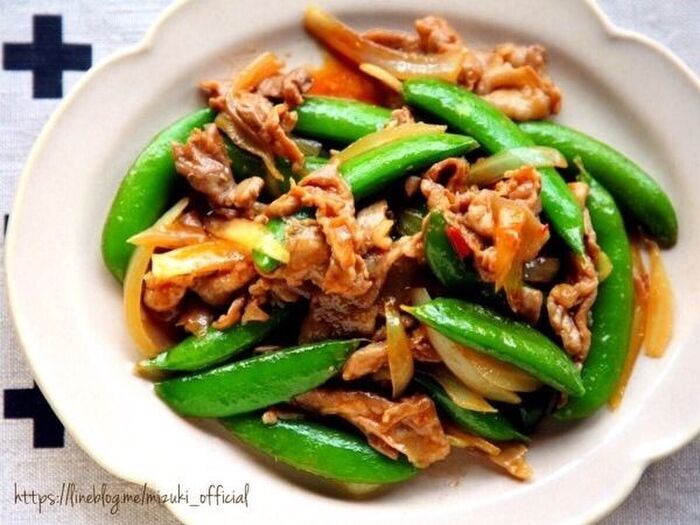 ♡フライパンde超簡単♡豚肉とスナップエンドウの甘辛炒め♡