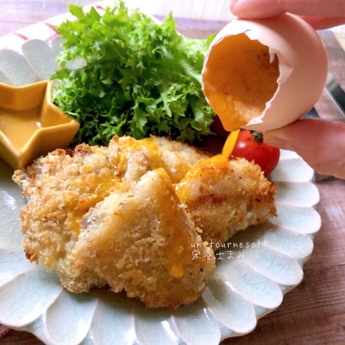 免疫力アップ効果♪エッグマスタードソースがけ 鱈のチーズパン粉焼き