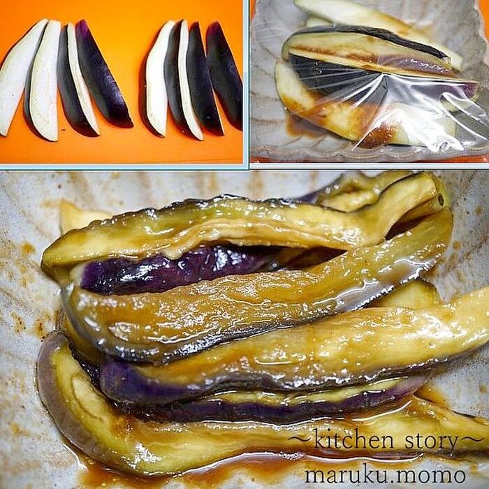 茄子をカットしてレンジにかけるだけ。