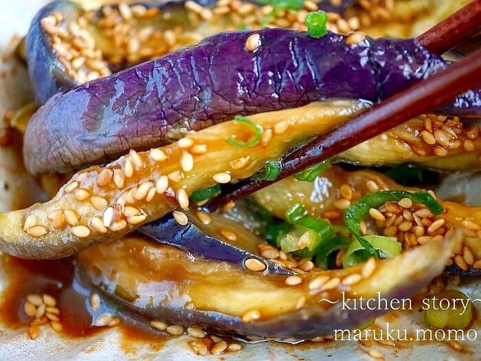 簡単!焼き肉のたれで『レンチン茄子のおつまみ』