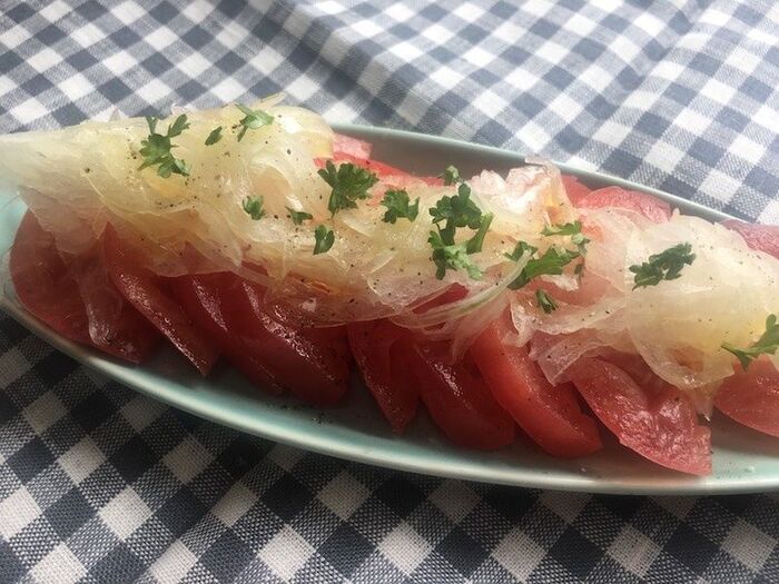 新玉ねぎのせトマト