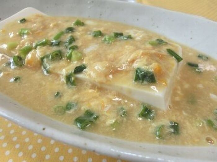 あったか豆腐にとろ~り♪ ネギたまごあんかけ