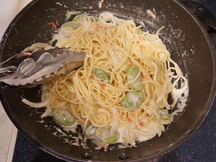 スパゲッティを絡めて完成です!