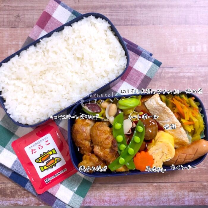 【作り置きOKなおかず入り!】週終わりの主人弁当【切り干し大根とツナのカレー炒め煮】