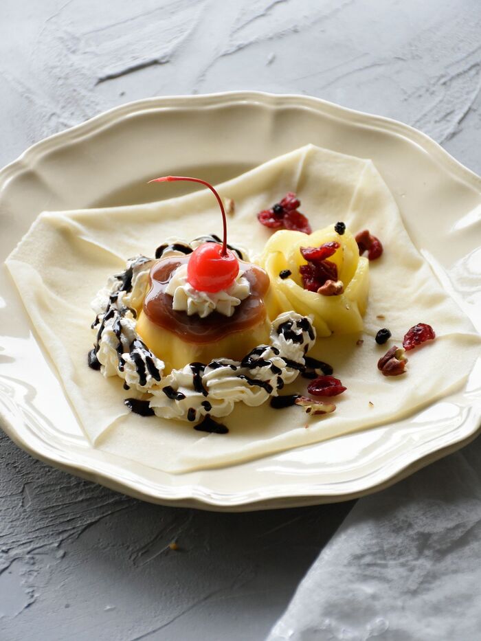 【スピードレシピ】春巻きの皮が20秒で♡しっとりもっちりクレープ生地に! #プリンアラモード