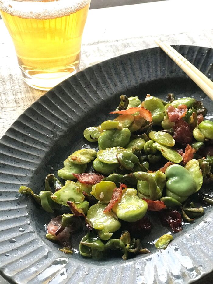 【野菜のつまみ】3分de無限❤鶏ガラそら豆ベーコン