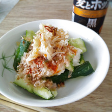 たたいて混ぜてのっけて完成!胡瓜と長芋の帆立のっけおつまみ