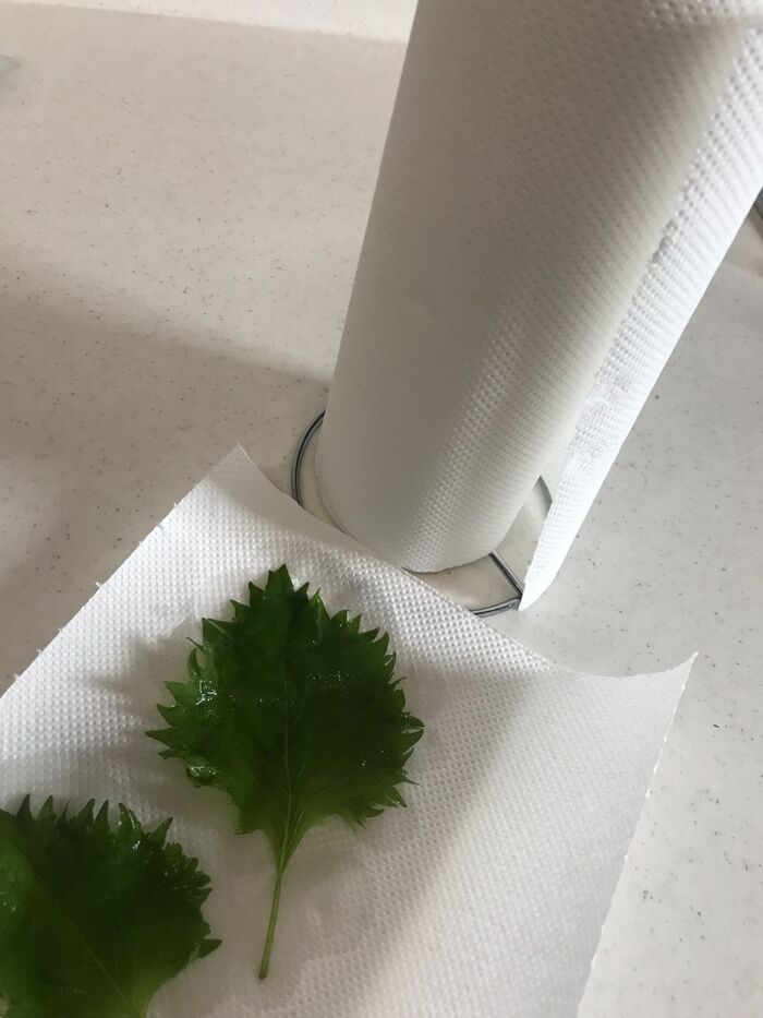 仕切りに「シソの葉」