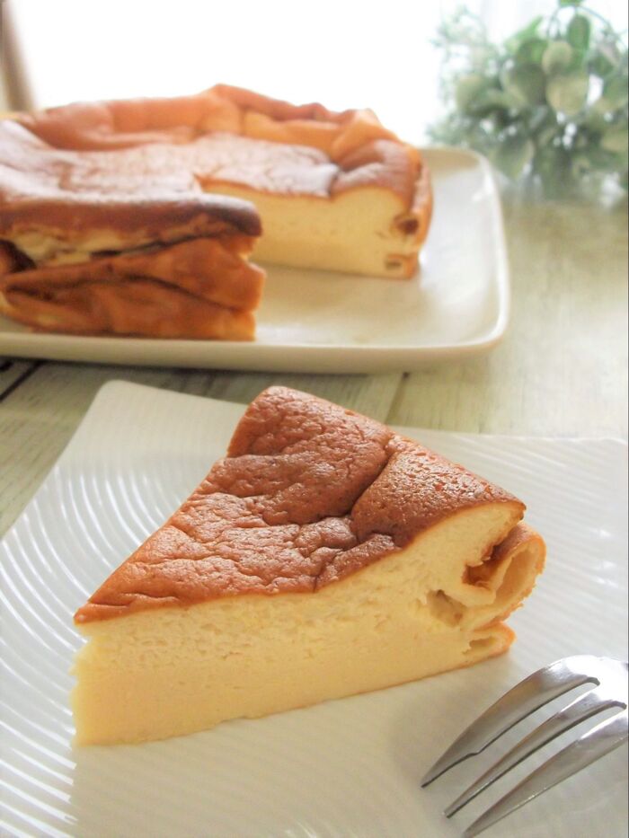 ふわシュワしっとり~♪水切りなしヨーグルト&米粉で 半熟スフレチーズケーキ