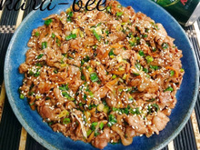 ご飯に乗せてガッツリ食べたい♪甜麺醤で甘味噌ネギだく生姜焼き