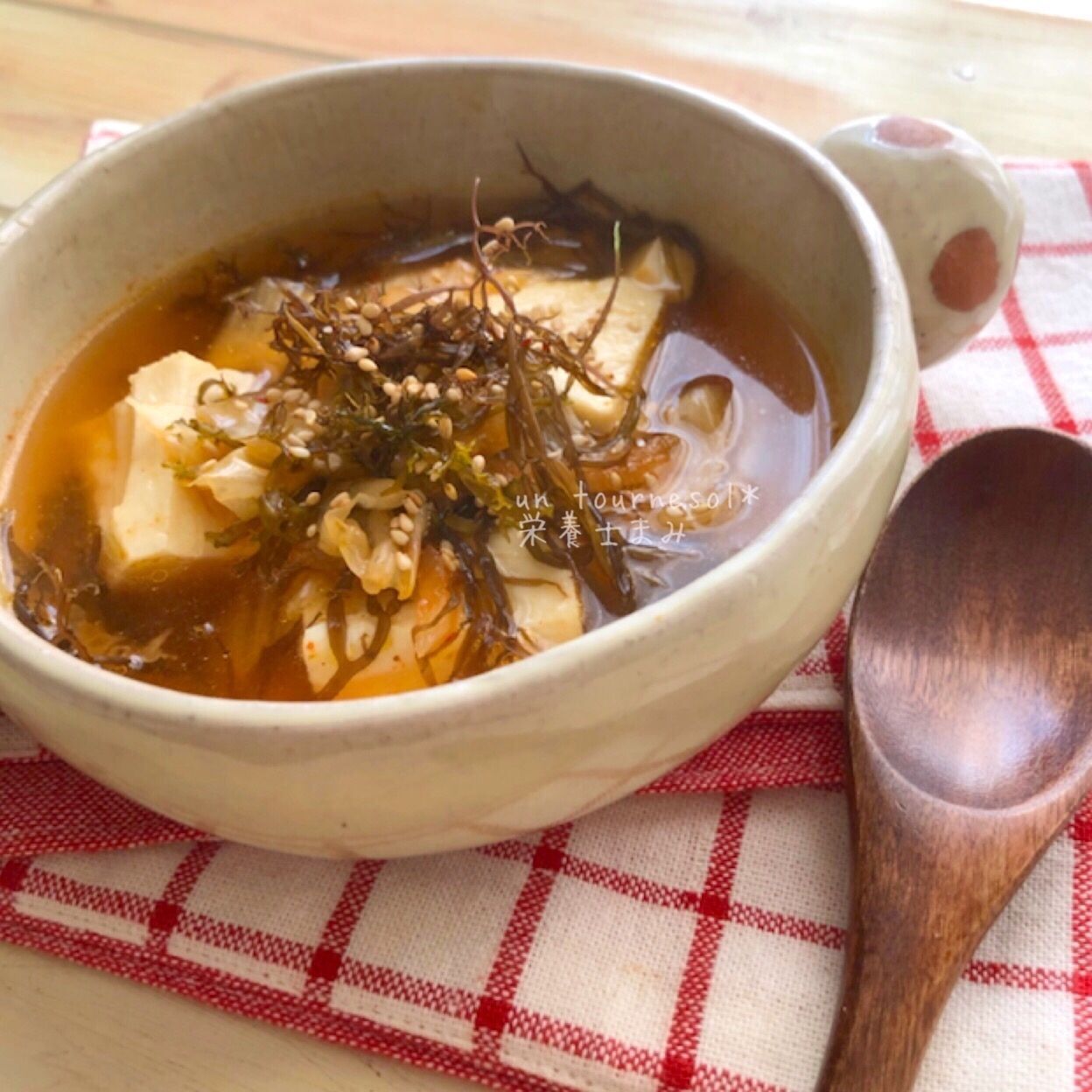 ダイエット効果にオススメ‼ふのりと豆腐のキムチスープ