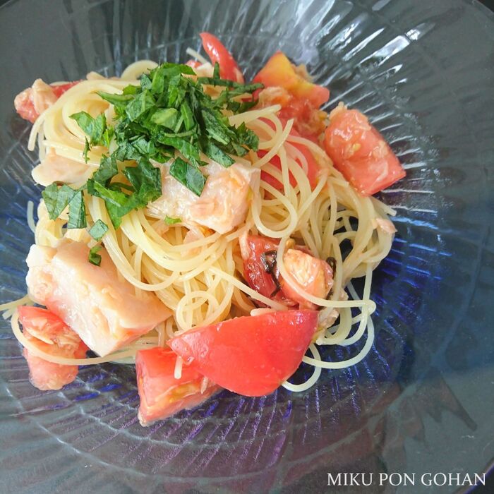 混ぜるだけ!ツナトマトの冷製パスタ(そうめん)