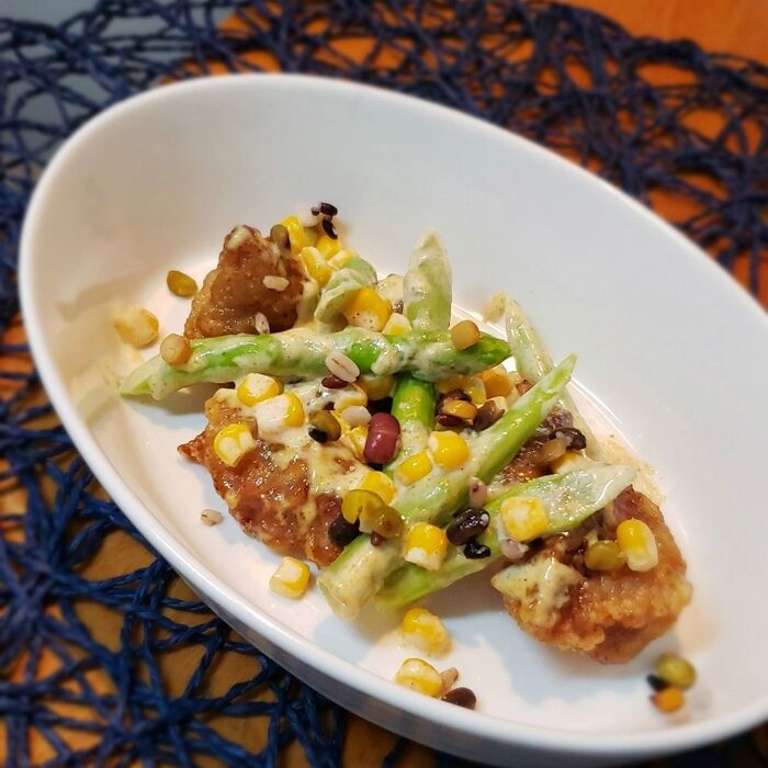 夏味!エスニックテイストな豚唐とアスパラのカレーマヨ