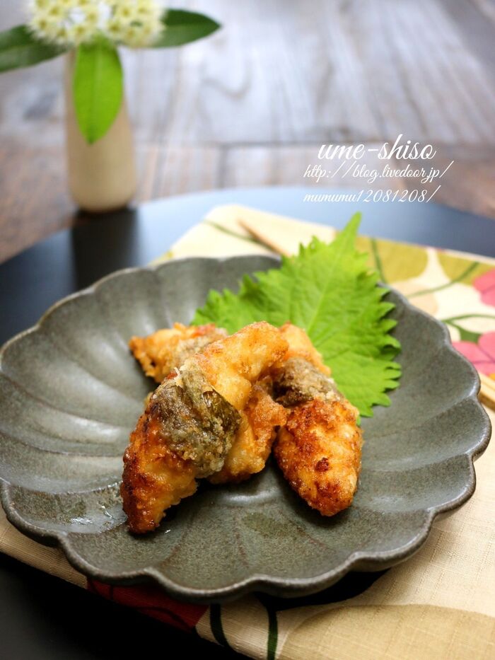 ささみの梅しそ竜田揚げ。