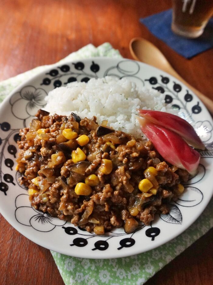 ナスととうもろこしのキーマカレー