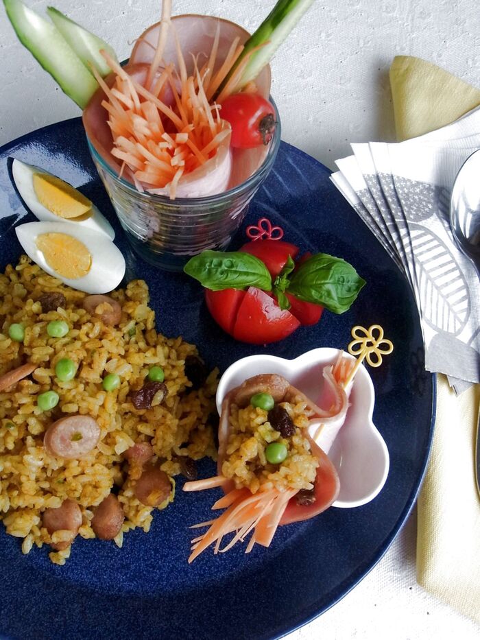 ハムで巻き巻き♪フィンガーカレーピラフ