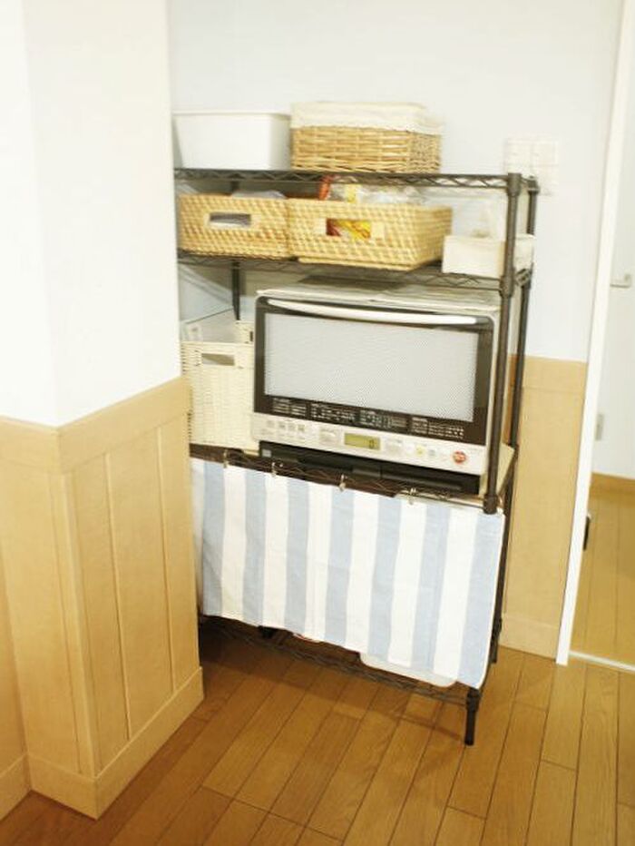 セリアで簡単!模様替えと目隠し★ストライプのカフェカーテン