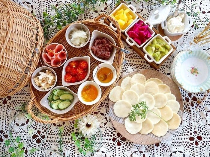 モチモチ💗ホワイトパンケーキ~好きな具を乗せて♪簡単!楽しいパーティー料理