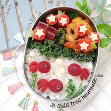 水の中は快適♪赤い金魚で夏弁当