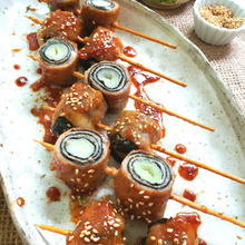 テリテリ感と甘辛が箸がススム美味しさ‼️海苔とチーズの一口ネギ肉巻き